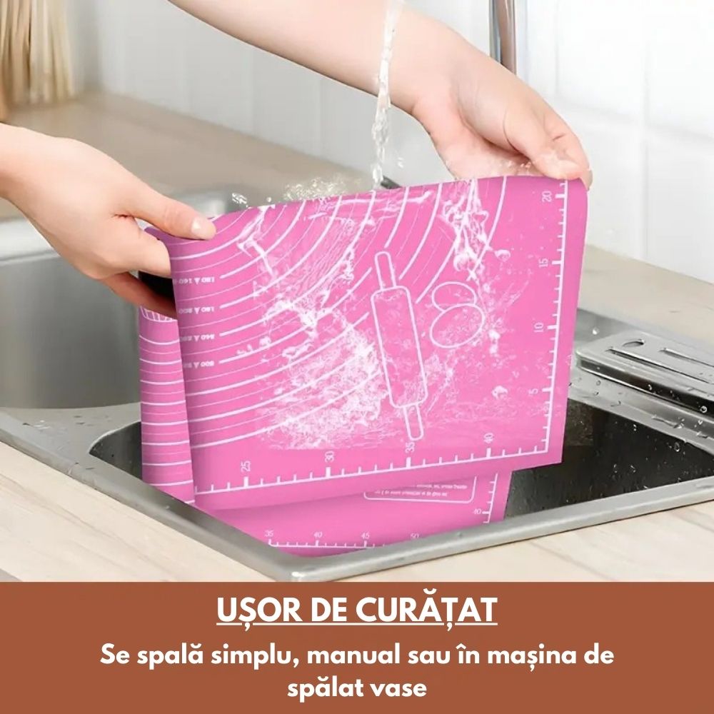 Covoraș din silicon antiaderent pentru frământat și întins aluat