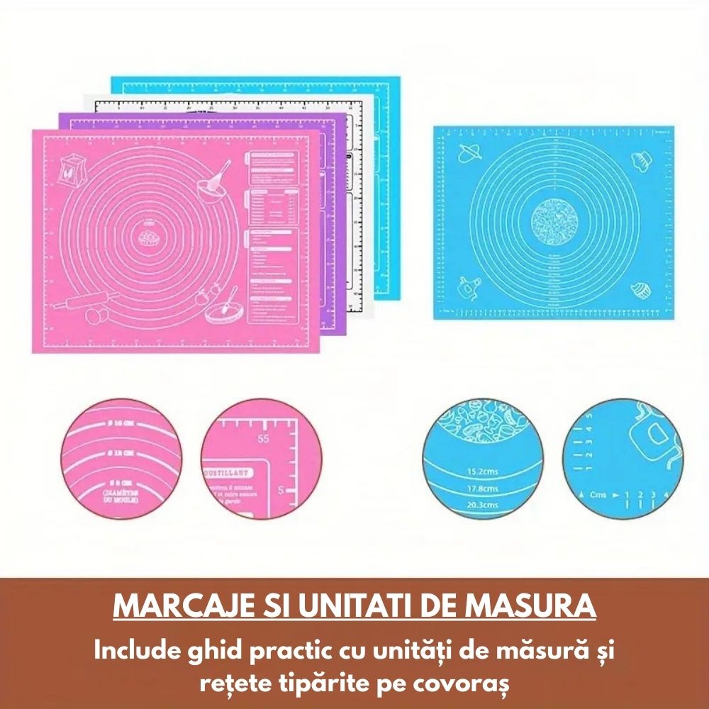 Covoraș din silicon antiaderent pentru frământat și întins aluat