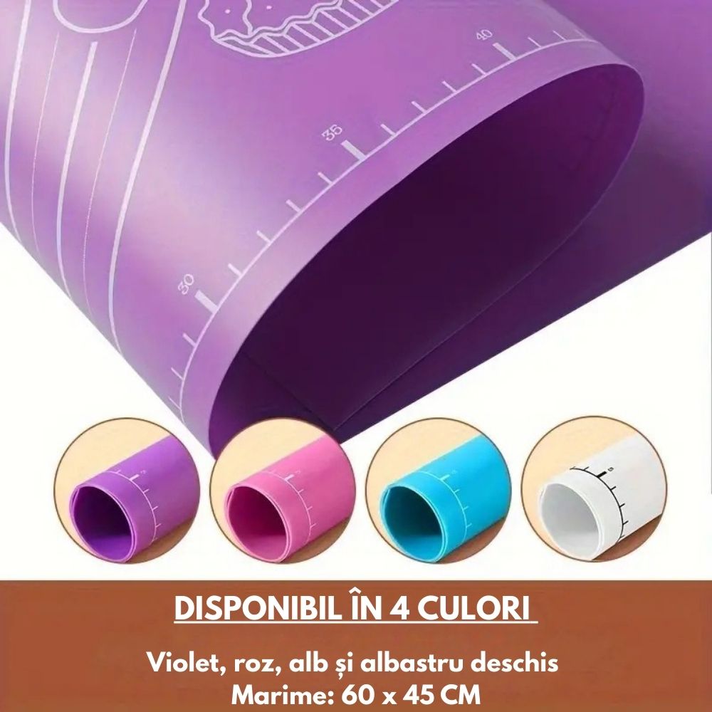 Covoraș din silicon antiaderent pentru frământat și întins aluat