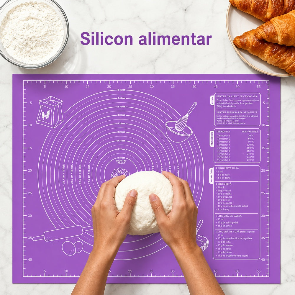 Covoraș din silicon antiaderent pentru frământat și întins aluat