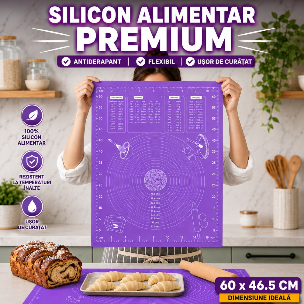 Covoraș din silicon antiaderent pentru frământat și întins aluat