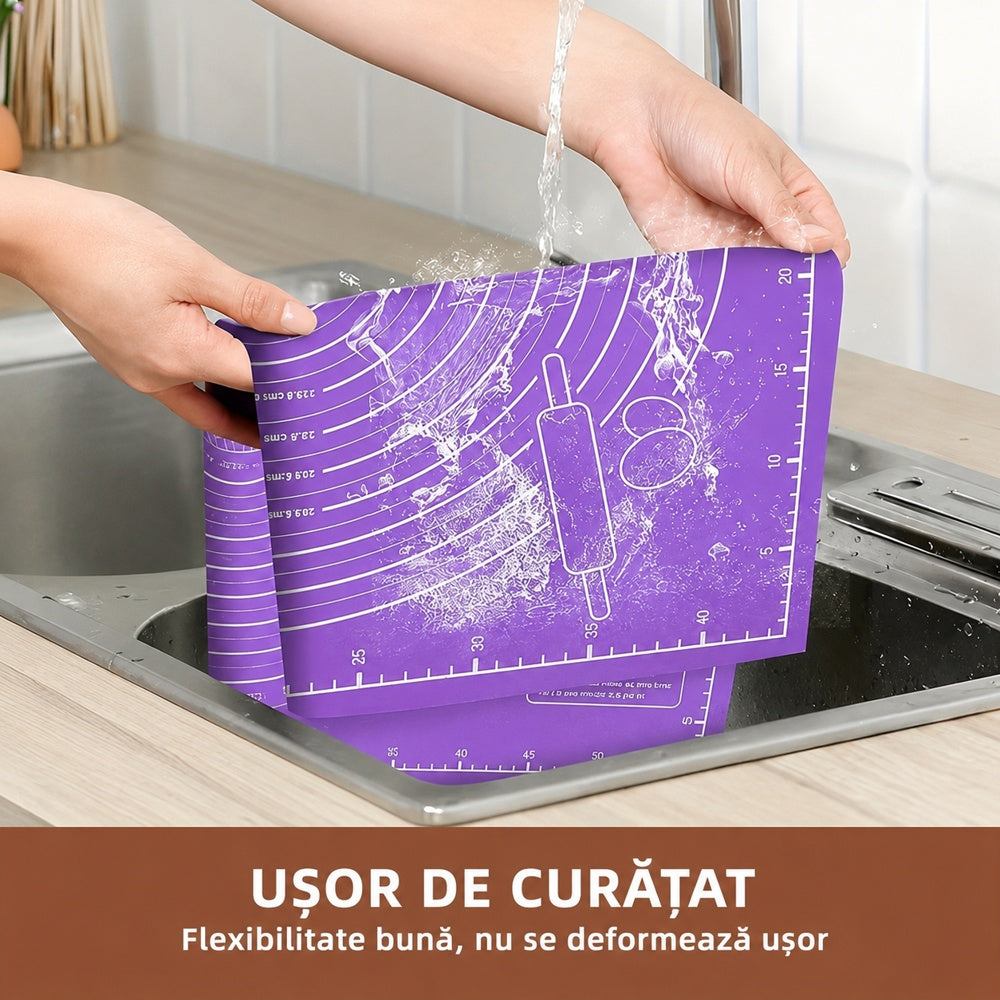 Covoraș din silicon antiaderent pentru frământat și întins aluat